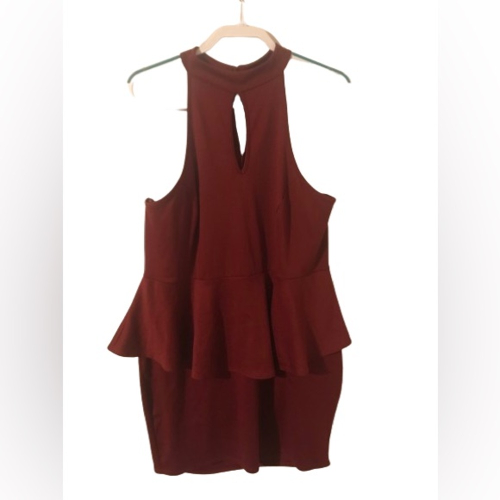 Charlotte Russe Dark Red Burgundy Halterneck Tiered Stretch Womens Size 3X Dress
